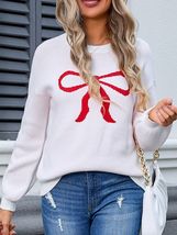 Angel Wings Bow Graphic Round Neck Long Sleeve Sweater - $30.00