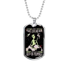 Alien Smoking Necklace UFO Alien Fan Stainless Steel or 18k Gold Dog Tag 24&quot; Ch - £37.31 GBP+