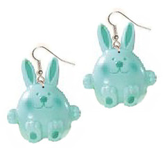 Funky Huge Chunky Bunny Earrings Aqua Rabbit Easter Garden Novelty Charm Jewelry - £5.41 GBP