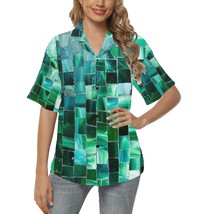 Women&#39;s Green Emerald Tile Pattern Hawaiian Shirt - £27.54 GBP
