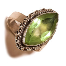Green Amethyst Gemstone 925 Silver Overlay Handmade Oxidized Statement Ring US-9 - £8.00 GBP