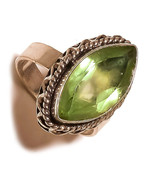 Green Amethyst Gemstone 925 Silver Overlay Handmade Oxidized Statement R... - $185.80 MXN