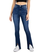 Gemma Rae Women's Juniors' Mixed-Media Slit Flare-Leg Jeans Blue 7 28x32.5 B4HP - $29.95