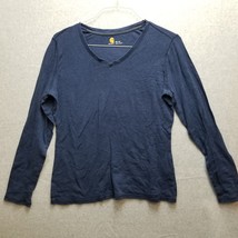 Carhartt V-Neck Tee Shirt Women&#39;s Size M (8-10) Long Sleeve Navy Blue - £10.05 GBP