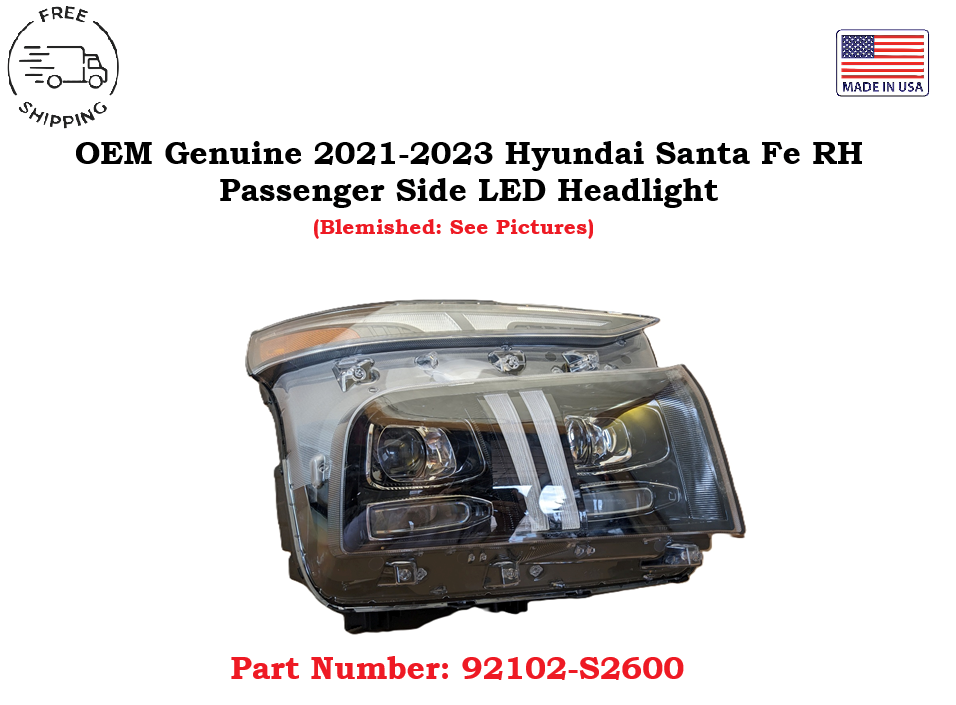 FLAWED OEM 2021-2023 Hyundai Santa Fe Right RH Passenger Side LED Headlight - $222.75 FLAWED OEM 2021-2023 Hyundai Santa Fe Right RH Passenger Side LED Headlight - $222.75
