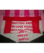 NEW VICTORIA&#39;S SECRET &quot;PINK&quot; WIDE LOGO BOYSHORT PANTY HEATHER/RED LOVE Y... - £10.31 GBP