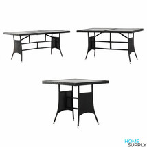 Outdoor Garden Patio Black Poly Rattan Dining Table Glass Top Water Resi... - $120.36+