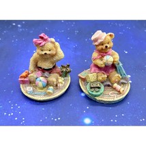 Lot of 2 Teddies Bears Figurines Birthday Beach Ball Pink Bow Gift - $10.39