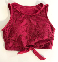 Women&#39;s Dark RED Lacey Tankini Bikini Swimsuit Bathing Suit TOP Front Ti... - £9.23 GBP