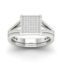 S925 Silver 0.33Ct TDW Diamond Square Cluster Bridal Set - £201.06 GBP