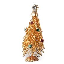Vintage Goldtone Wired 3D Christmas Tree Brooch Pin Red Green Rhinestone... - $28.99