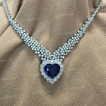 Heart Shape 21Ct Simulated Sapphire Women&#39;s Necklace 925 Sterling Silver - £316.53 GBP