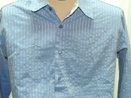 Mens XL Fumagalli Long Sleeve Shirt Cotton Blend Blue with metallic Stripes - £11.27 GBP