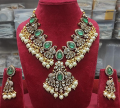 Bollywood Stil Indisch Grün Vergoldet Cz Kundan Halskette Ohrringe Schmuck Set - £185.83 GBP