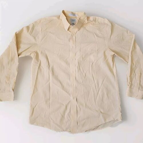 LL Bean buyton Up Shirt Wrinkle Resistant Trim Fit Mens L Yellow White S... - $11.83