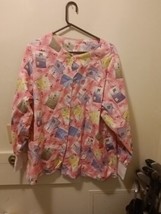 Crest Medical Scrub Top Breast cancer Long Sleeve Size L LastButton Don&#39;... - $10.00