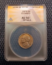 1938 Jefferson Nickel 5¢ ANACS Certified AU50 Details Cleaned -1st Year ... - $19.60