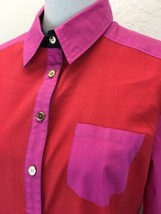 S15 Soft Surroundings Sz M Colorblock 3/4 Sleeve Button Front Shirt Blouse - £12.94 GBP