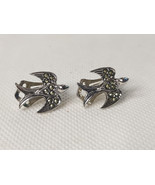 Vintage Clip On Swallow / Swift Bird Earrings With Marcasite Stones - $29.02 CAD