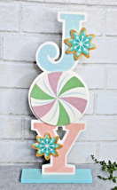 Pastel Joy Candy Tabletop Sign Peppermint Wooden Glitter 15&quot; Candy Snowflake NEW - $29.99