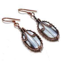 Blue Opal Gemstone Copper Wire Wrap Drop Dangle Earrings Jewelry 2.10&quot; SA 87 - £3.98 GBP