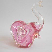 Pink Elephant Art Glass Paperweight Trunk Up  Small Flaw - £26.17 GBP