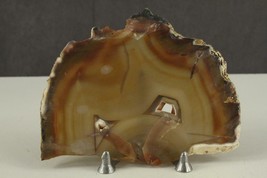 Vintage Rock Display Specimen Amber Brown Striped Geode Agate Slice 7&quot; X 5.5&quot; - £16.49 GBP