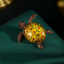 Orange Enamel &amp; Cubic Zirconia 18K Gold-Plated Turtle Brooch - £11.23 GBP
