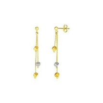 14k Two Tone Gold 1.25&quot; Long x 0.12&quot; Wide Polished Cube Dangling Earrings - £252.11 GBP