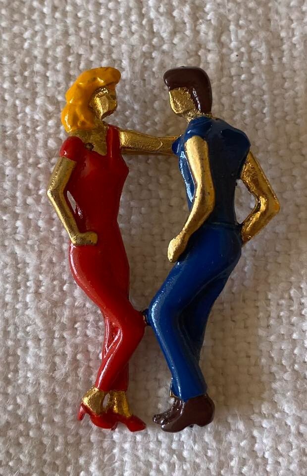 ⭕VTG, Art Deco, brooch, pin, enameled, hand painted, 4cm high, never used - $13.86