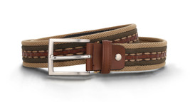 Mens belt brown pattern on vegan leather fabric blend buckle adjustable ... - $44.20