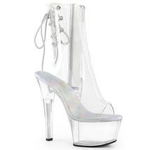 PLEASER ASPIRE-1018C 6&quot; Heel Platform Clear Lace Up Back Open Toe Ankle ... - £60.94 GBP