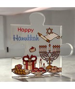 Happy Hanukkah Acrylic Puzzle Piece Plaque wFestive Dreidel, Menorah, Sc... - $11.83