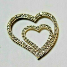 .925 Sterling Silver 50 Diamond Double Heart Pendant 2.1g Valentine&#39;s Love 7/8&quot; - £102.81 GBP