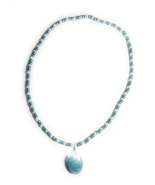 Teal and Pearl Colored Glass Bead Stretchy Necklace with Clear and Blue ... - $12.99