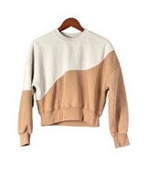 Abercrombie &amp; Fitch XS Essential Sunday Crew Color Block Tan Sweat Shirt - £14.97 GBP