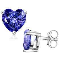 5MM Heart Cut Lab Tanzanite 1.2CTW Stud Earrings in Sterling Silver - £29.62 GBP