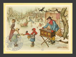 Children Ice Skating w Monkey in Winter * Dutch Village ANTON PIECK * Art Print - £41.58 GBP