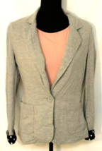 NO BOUNDARIES GRAY BLAZER SIZE MEDIUM  BLACK POLKA DOT CUFF COLLARED LON... - $18.46