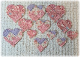 12 Vintage Cutter Quilt FeedSack Heart Applique, Die Cuts, Trip Around T... - £12.23 GBP