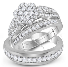 Men&#39;s Womens 14K White Gold Finish Diamond Engagement Ring Wedding Band Trio Set - £107.75 GBP