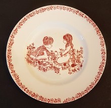 Alfred Meakin Porcelain Childs Plate VTG Pink Red Boy &amp; Girl Chilren Flo... - £7.82 GBP
