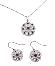 925 Sterling Silver 0.20 CT TW Black diamond Necklace and Earrings Set - £78.06 GBP