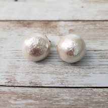 Vintage Clip On Earrings - Unusual Uneven Surface Domed Shiny Cream - $13.99