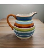 Crate &amp; Barrel Pitcher Rainbow Stripe Ceramic Jug 8.5&quot; Festive Farmhouse... - €16,59 EUR