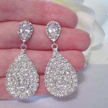 2.50 Ct Round Cut Simulated Diamond Drop/Dangle Earrings 14k White Gold Plated - £70.78 GBP