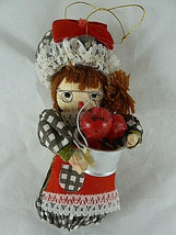 Vintage Cornhusk Doll with tub of apples 5&quot; Kurt Adler Christmas Ornament - $8.90