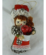 Vintage Cornhusk Doll with tub of apples 5&quot; Kurt Adler Christmas Ornament - $12.08 CAD