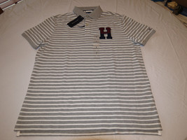 Mens Tommy Hilfiger Polo shirt L Striped 7880979 Snow 004 grey Classic Fit NEW - £31.75 GBP