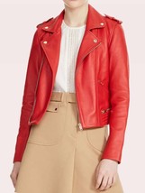  Women’s Red Genuine Leather Motorcycle Jacket For Women - $3,276.27 MXN+